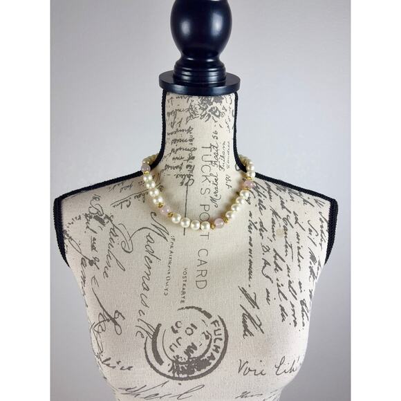 B9 Napier Chunky Faux Pearl Necklace Vintage Statement Runway Bridal Collar Glam - Picture 4 of 10